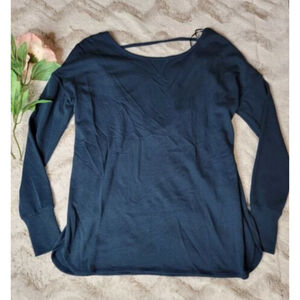 Sweaty Betty Organic Cotton Blend Navy Blue Scoop Back Long Sleeve Pullover XS